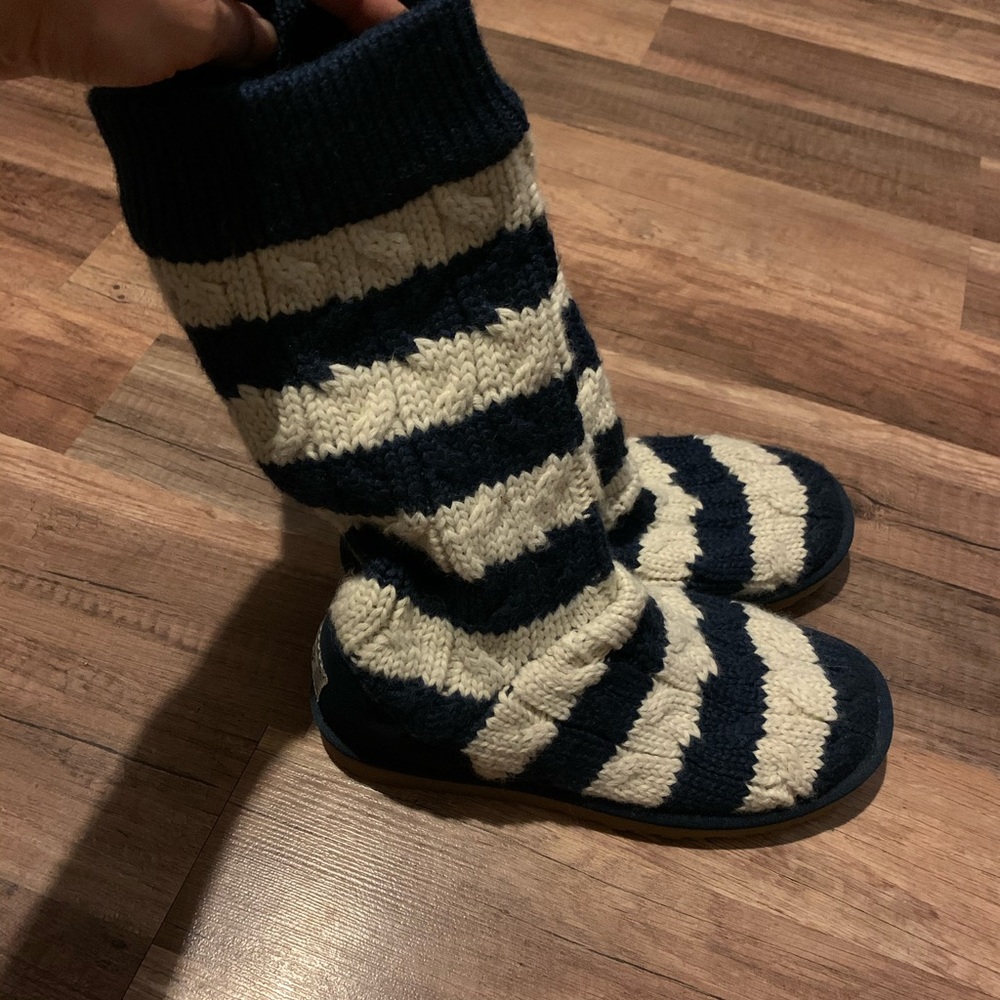 Navy blue and cream striped Uggs